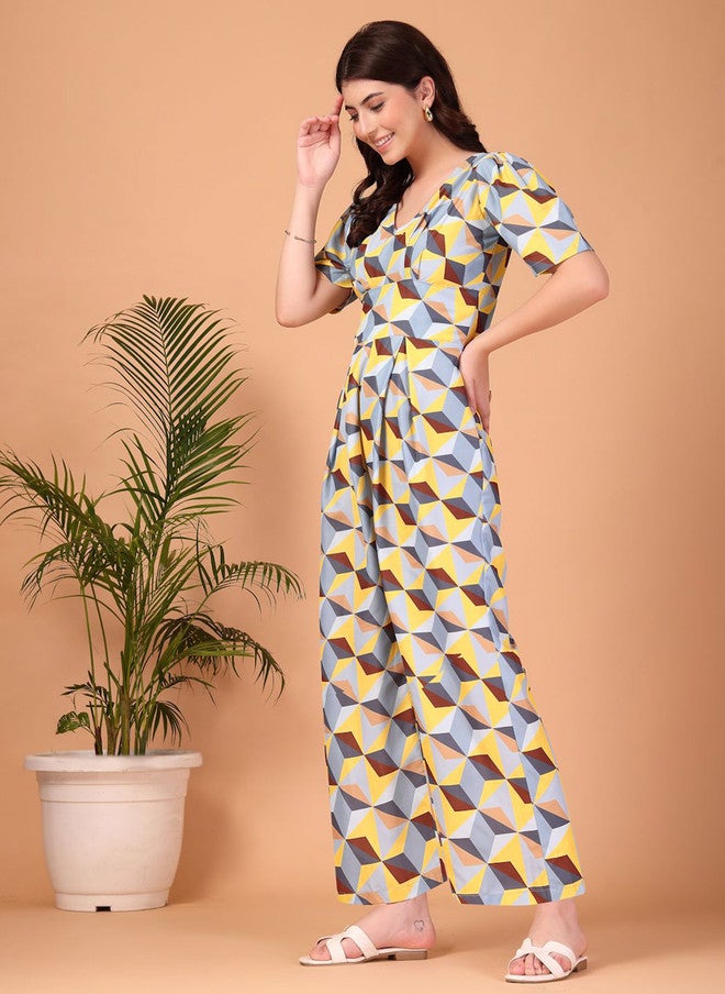 CUKOO Women Printed V Neck Basic Jumpsuit - Image 4